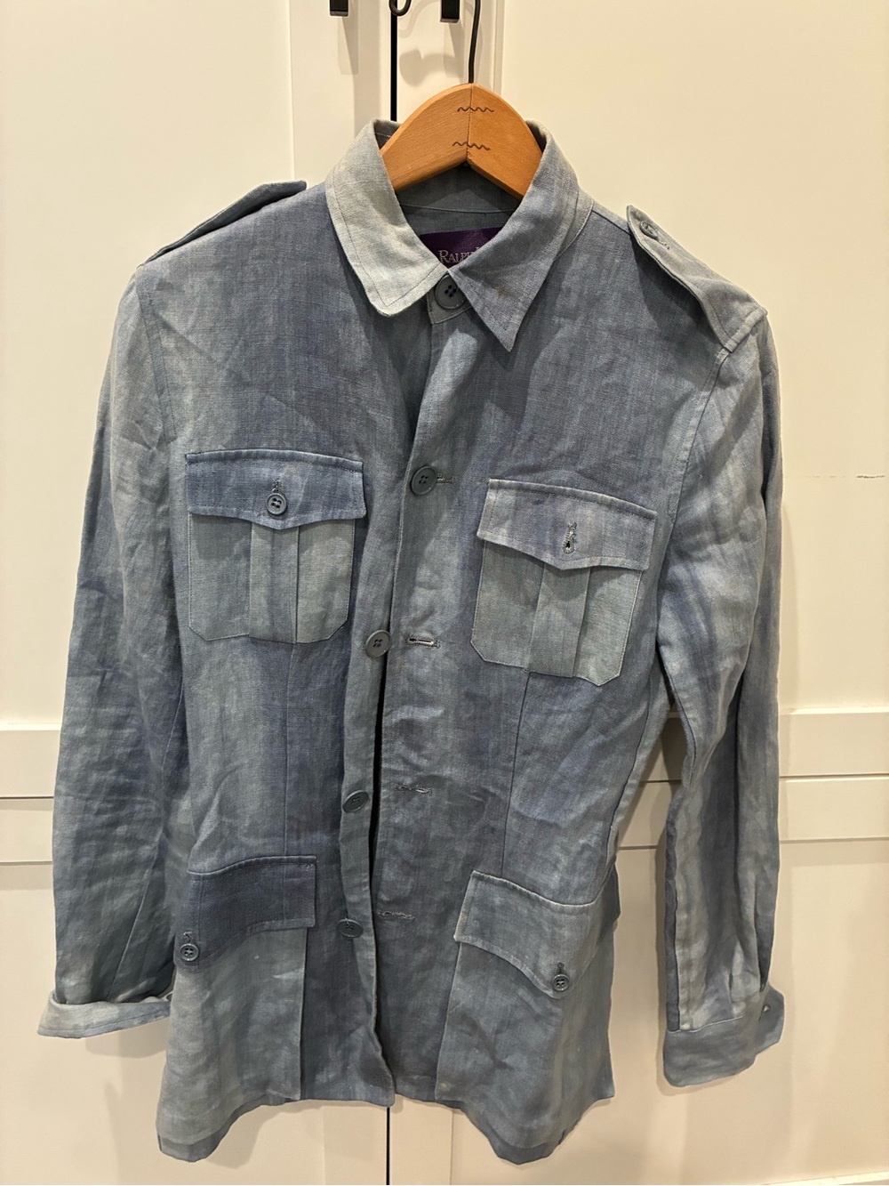 Ralph Lauren Collection Linen Safari Utility Jacket Women's 4 Blue Gray USA